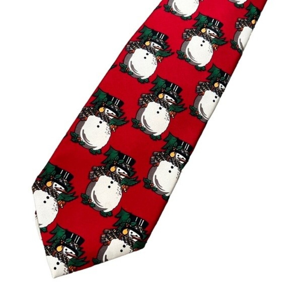 Robert Talbott Jacobson’s Silk Snowman Tie Red Christmas Holiday Winter